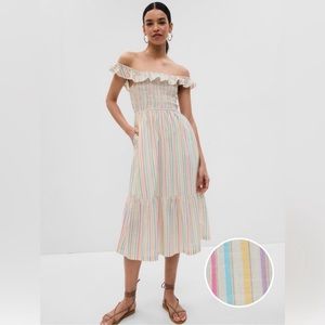 GAP Women’s Ruffle Neck Midi Dress Multi color stripe- Size XL